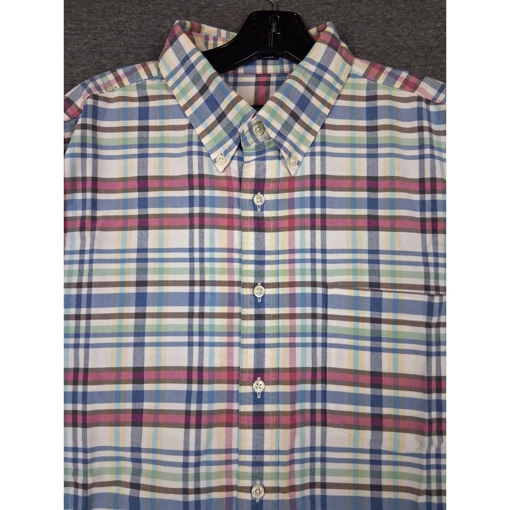 Norsport Mens Shirt L Multi Madras Plaid Button Up Preppy Coastal Light Academia